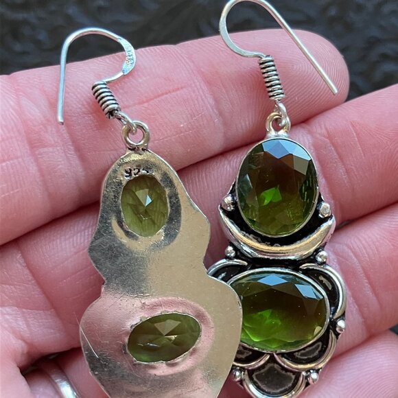 Green Peridot Witchy Crescent Moon Lunar Stone Crystal Jewelry Earrings - Picture 7 of 7